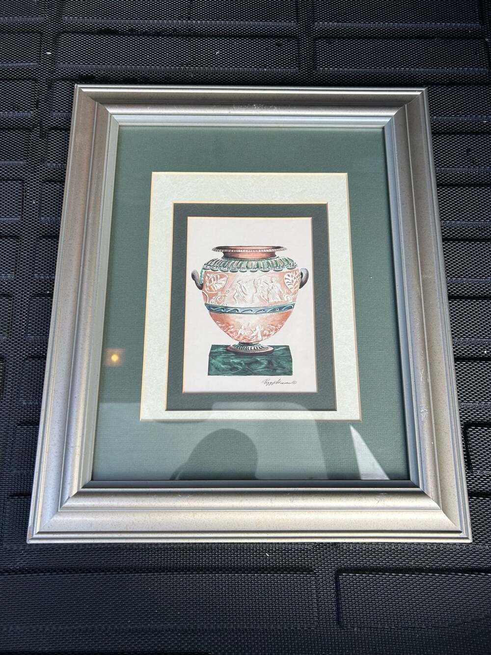 Peggy Abrams Signed Greek Art Collection Urn Print in Silver Frame 15x13